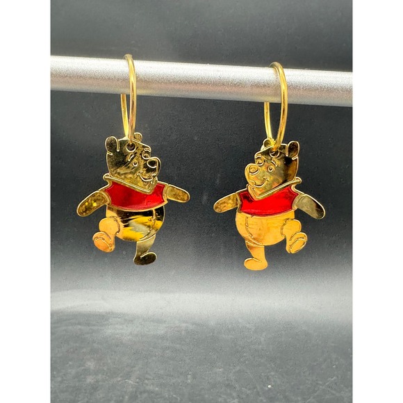 Disney Jewelry - Disney Winnie the Pooh Gold Tone 3D Hoop Dangle Earrings Red Shirt Pair